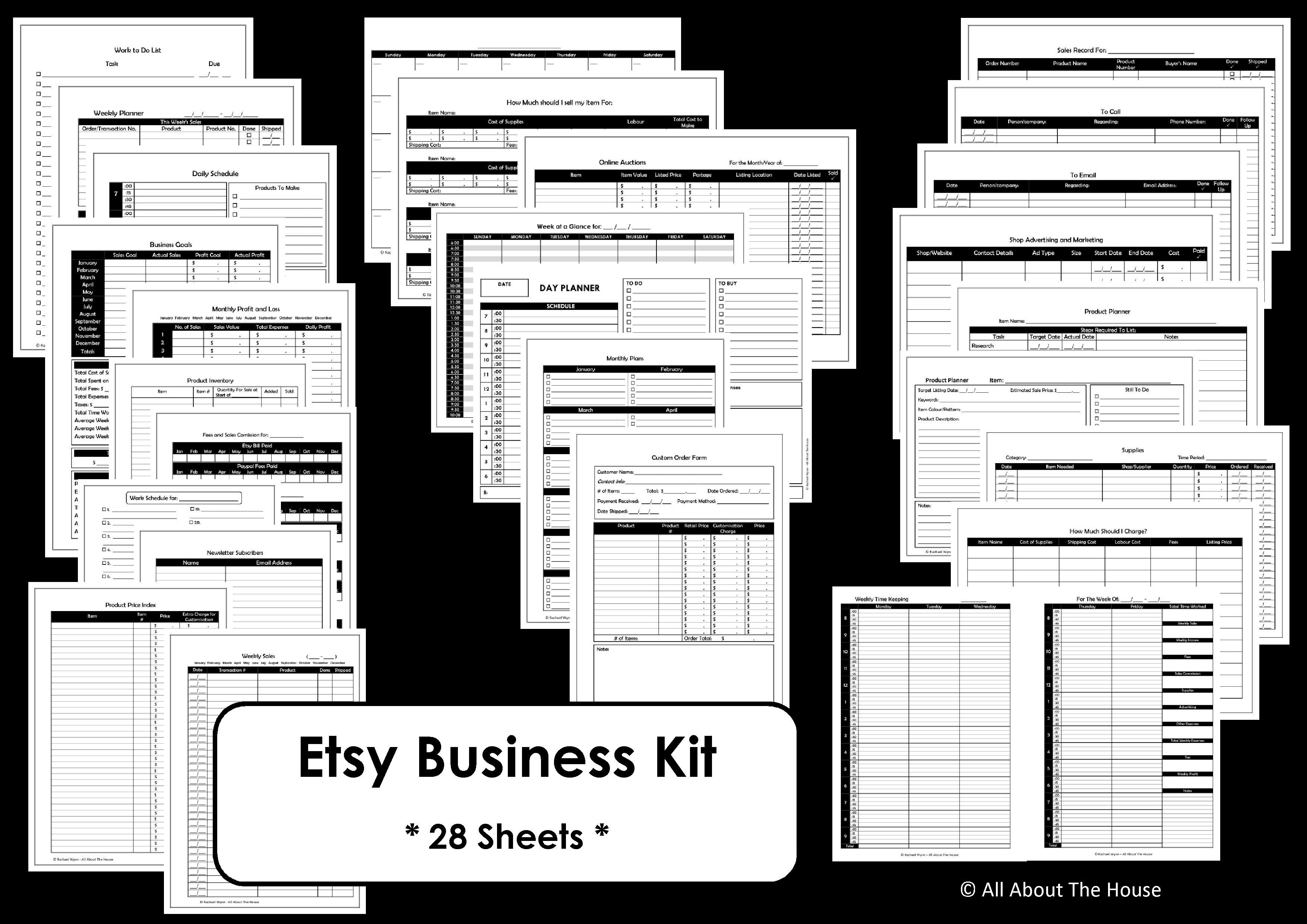 Etsy Business planner printable black ink friendly