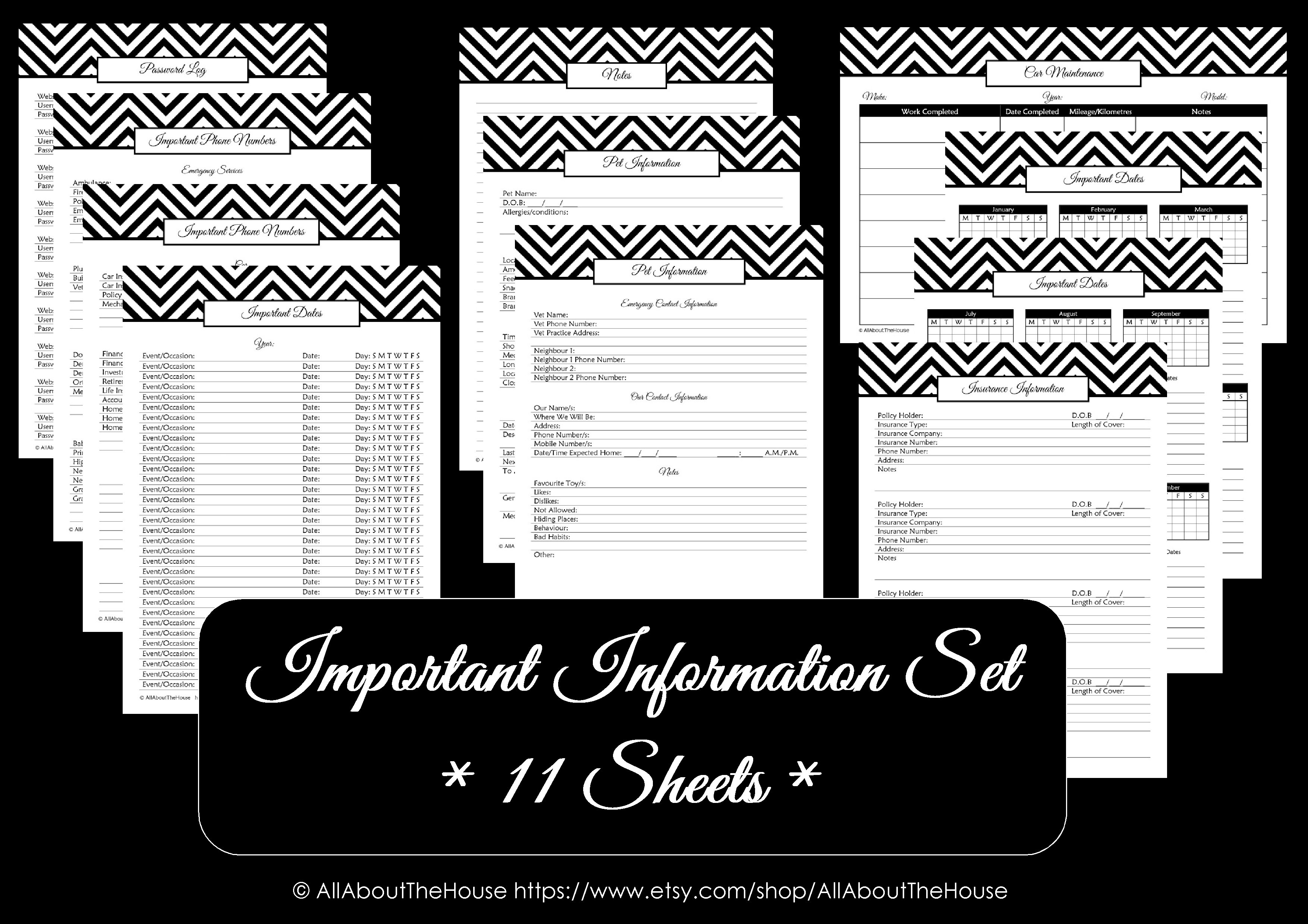 The Important Information Set – Household Binder Printables