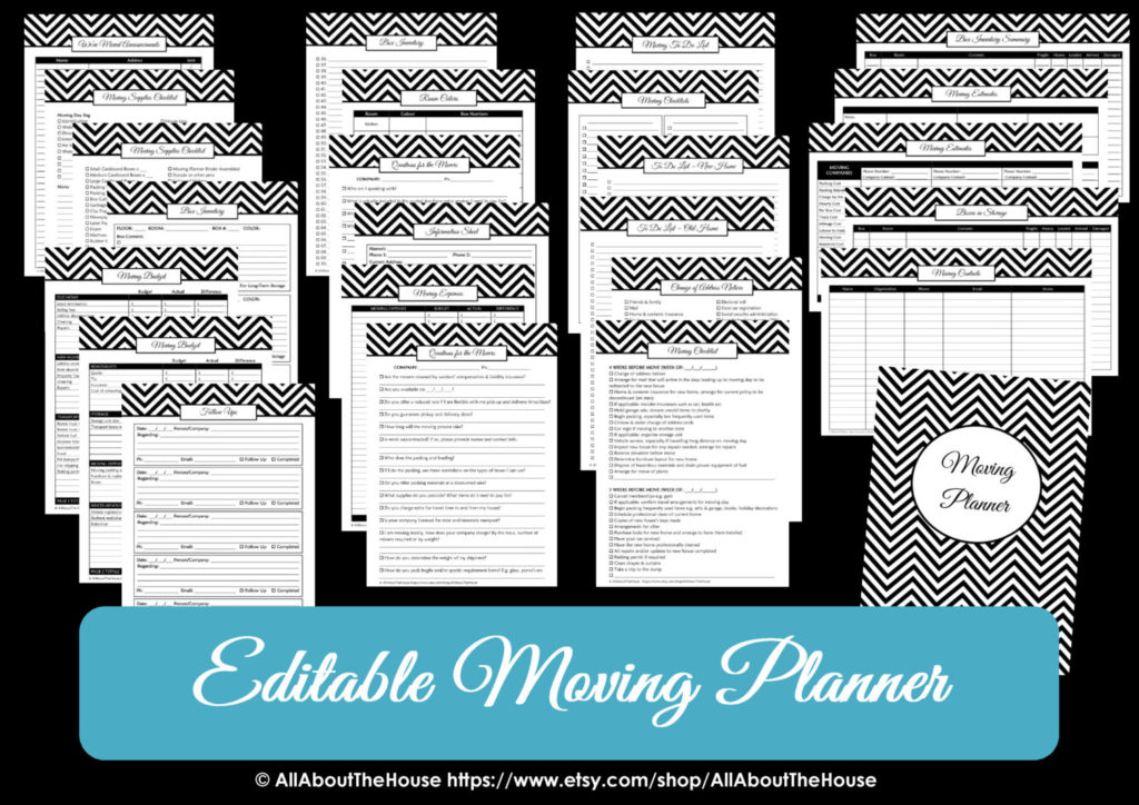 moving planner printable editable organizer household binder chevron a5 letter size homekeeping notebook checklist