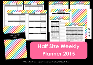 Half size printable daily planner weekly planner rainbow stripe printable editable