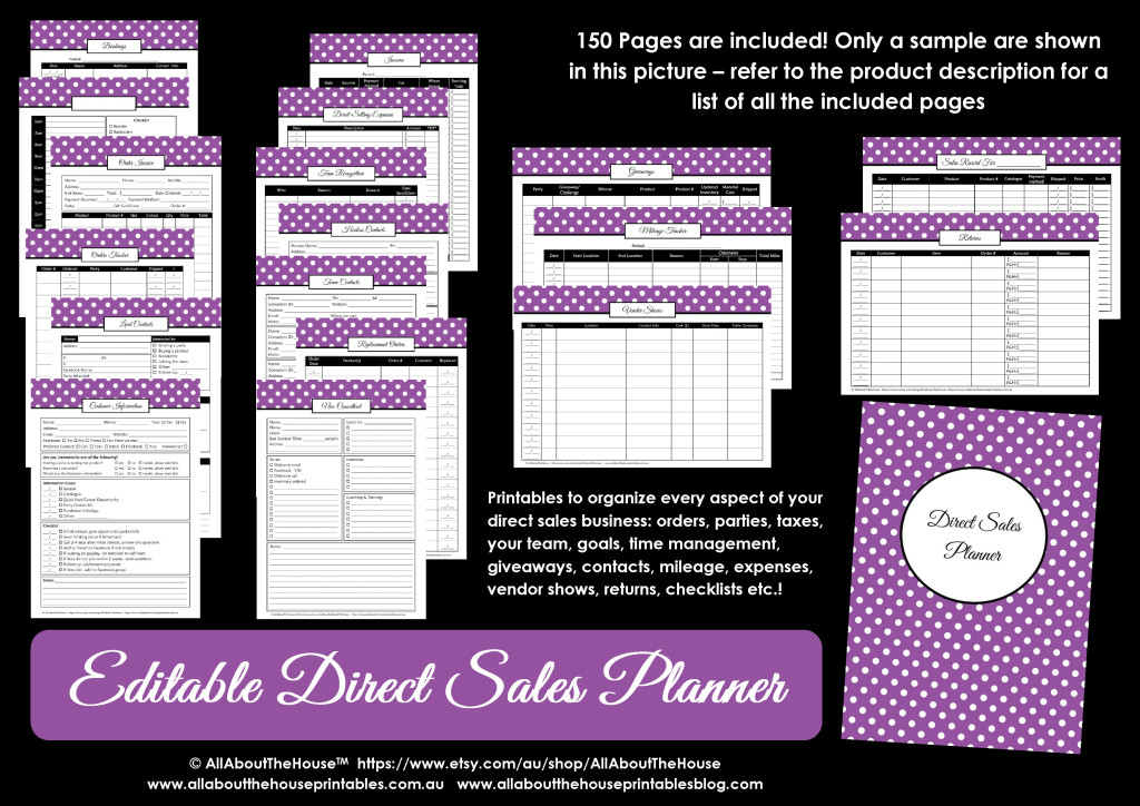 direct sales planner editable origami owl pampered chef scentsy thirty one avon mary kay printable weekly monthly parties hostess order mileage team contacts bookings