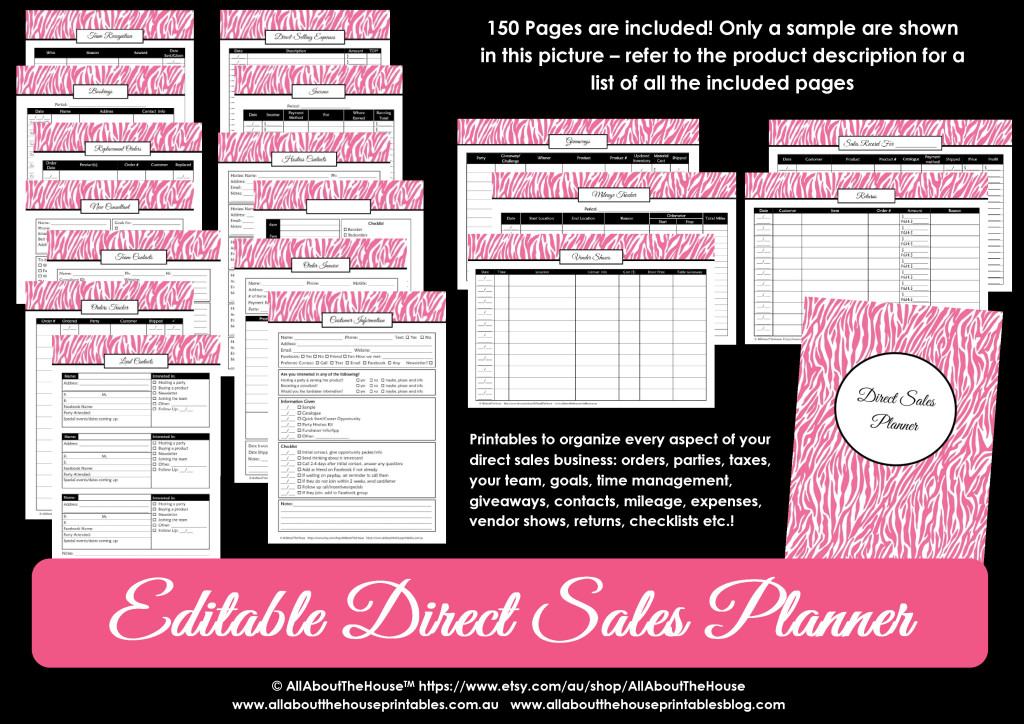 direct sales planner editable printable editable fillable PDF weekly monthly parties hostess order mileage team contacts bookings pink zebra planner