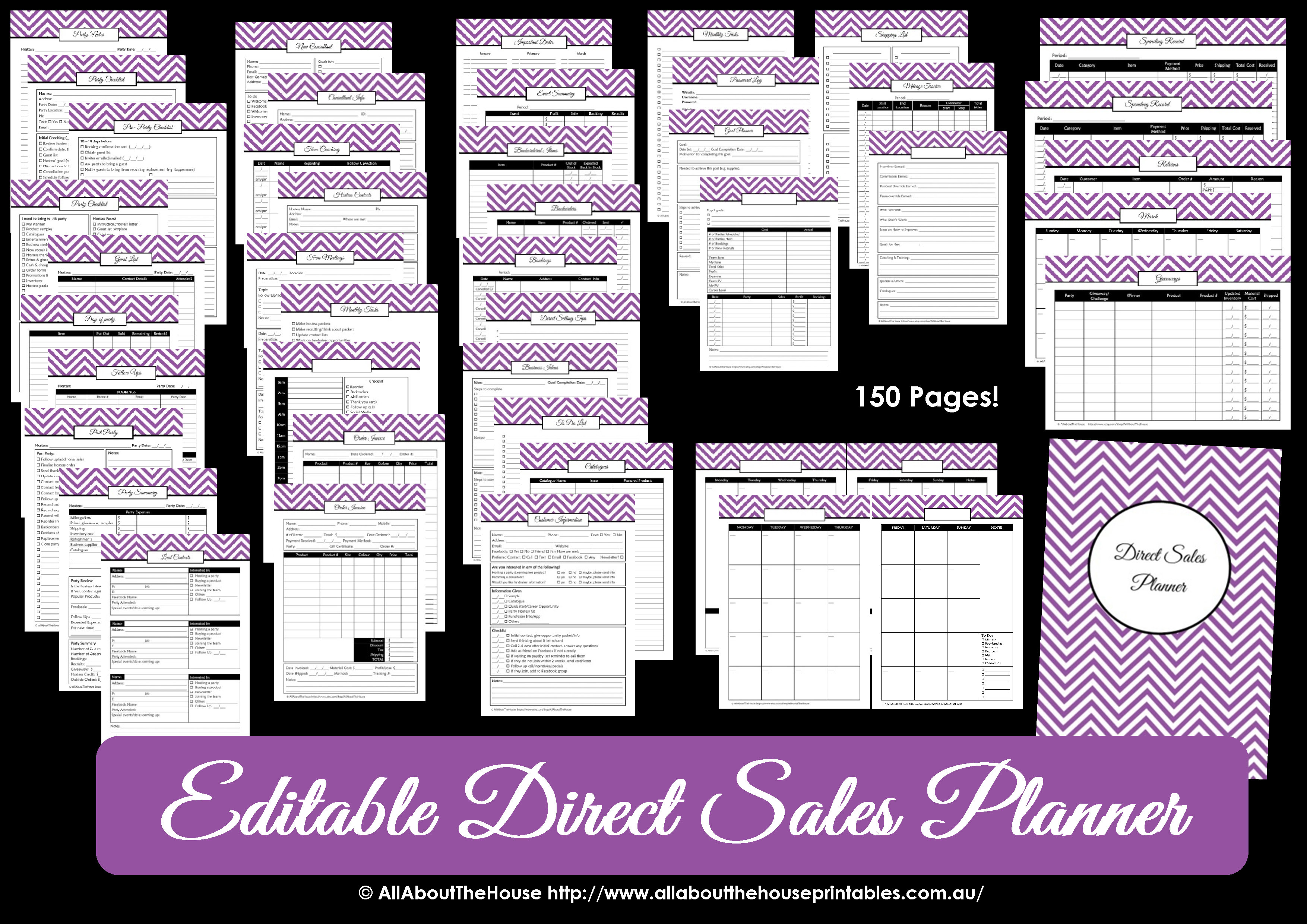 editable direct sales printable planner editable chevron thirty one origami owl scentsy mary kay organize pdf work at home self employed
