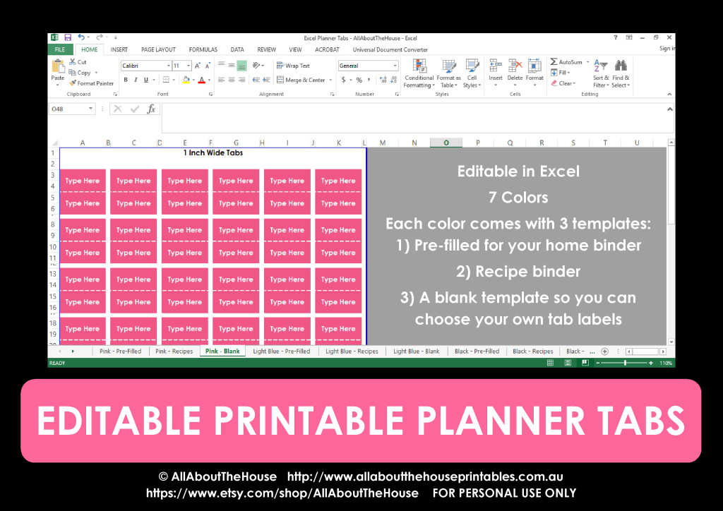 printable planner tabs diy planner accessory editable rainbow recipe binder tabs home binder organize blank you choose