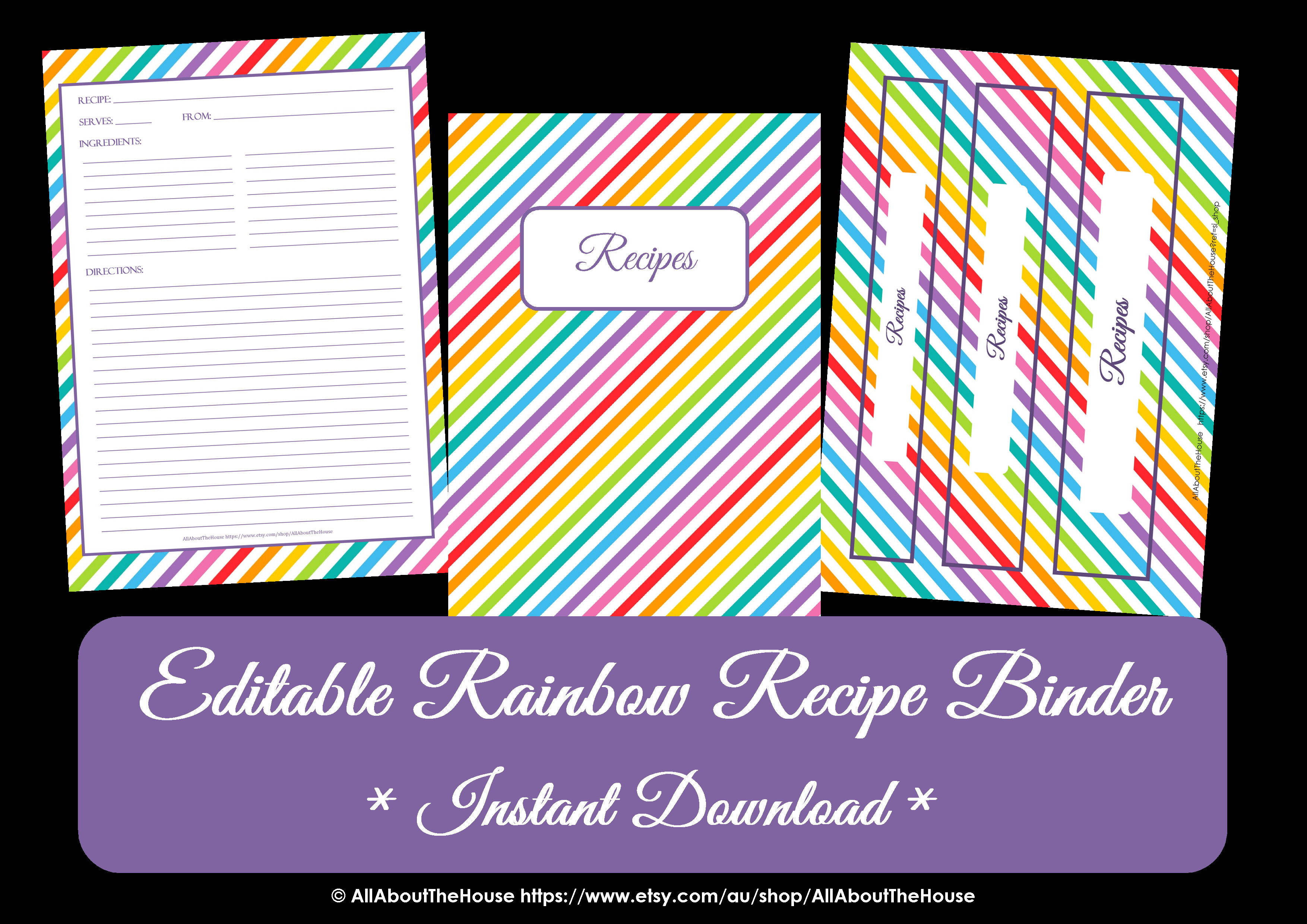 FREE Editable Printable rainbow recipe binder