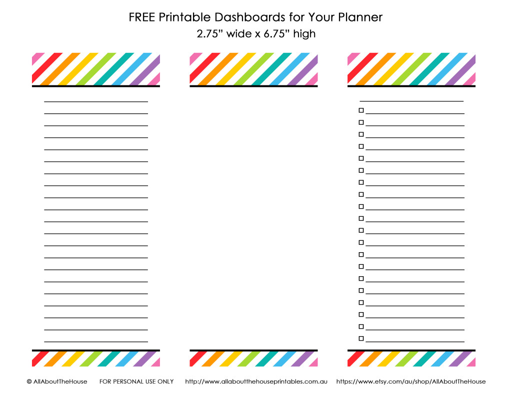 FREE Dashboard printable planner calendar rainbow free erin condren filofax half size