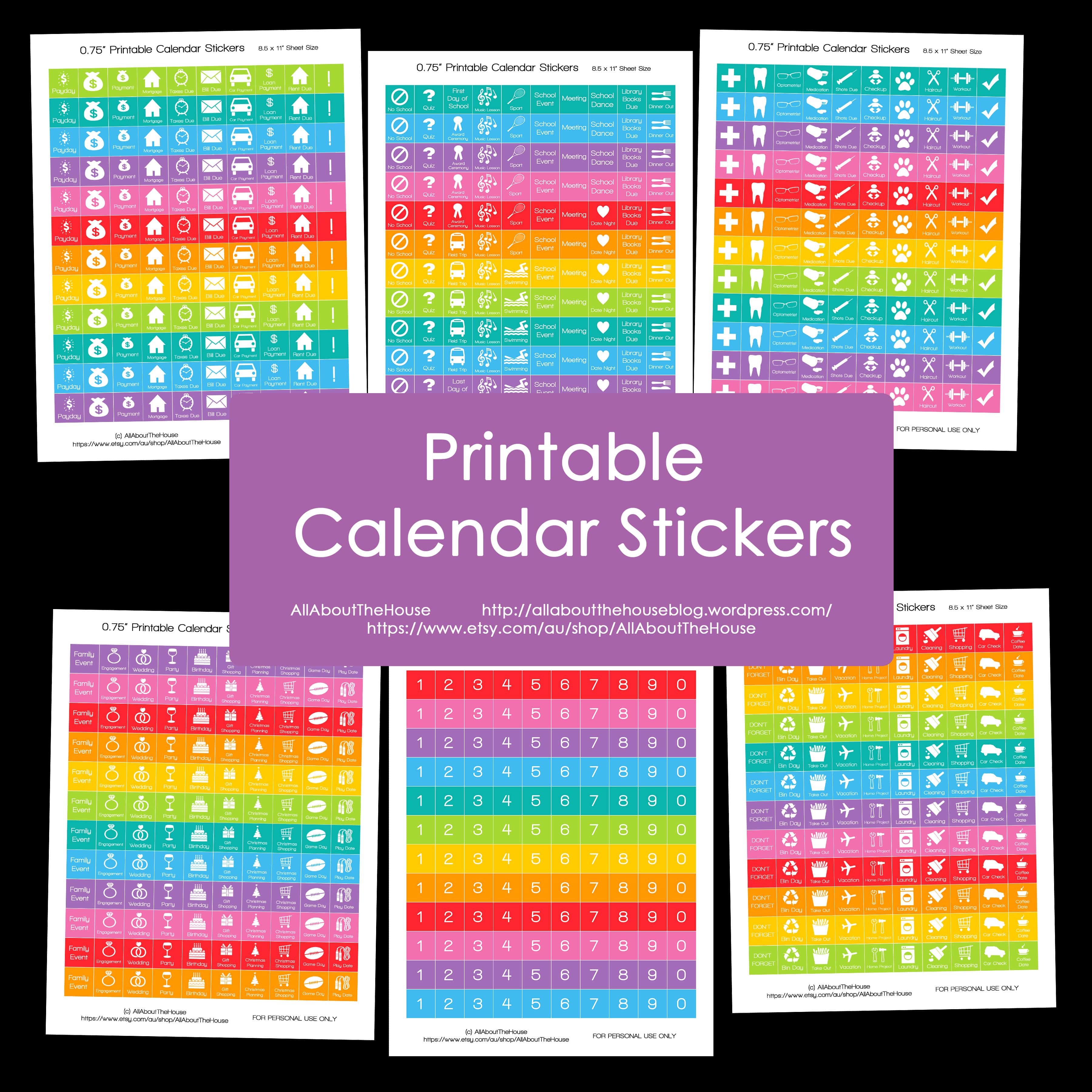Printable Rainbow Calendar Stickers for Erin Condren Planner (or any ...
