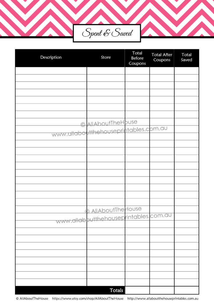 Couponing Spent and Saved tracker coupon binder printable editable grocery list price list