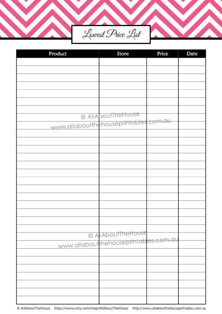 Lowest Store Price List printable coupon binder editable household binder homekeeping notebook organizer