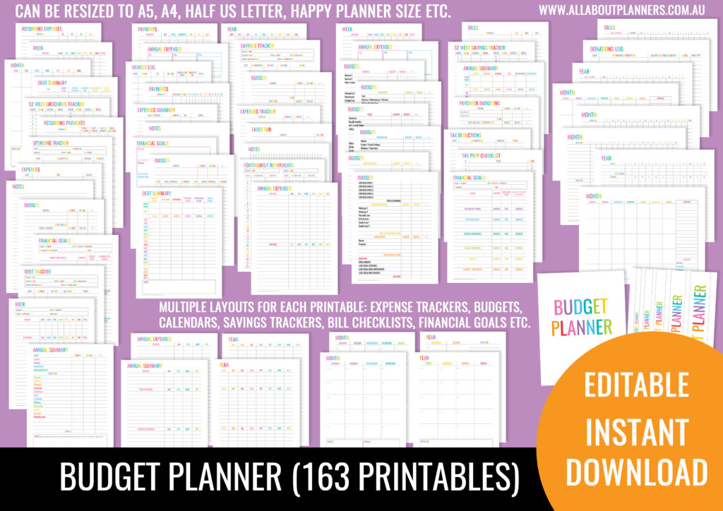 budget planner printable expenses spending saving calendar bill due checklist rainbow editable pdf fillable template insert