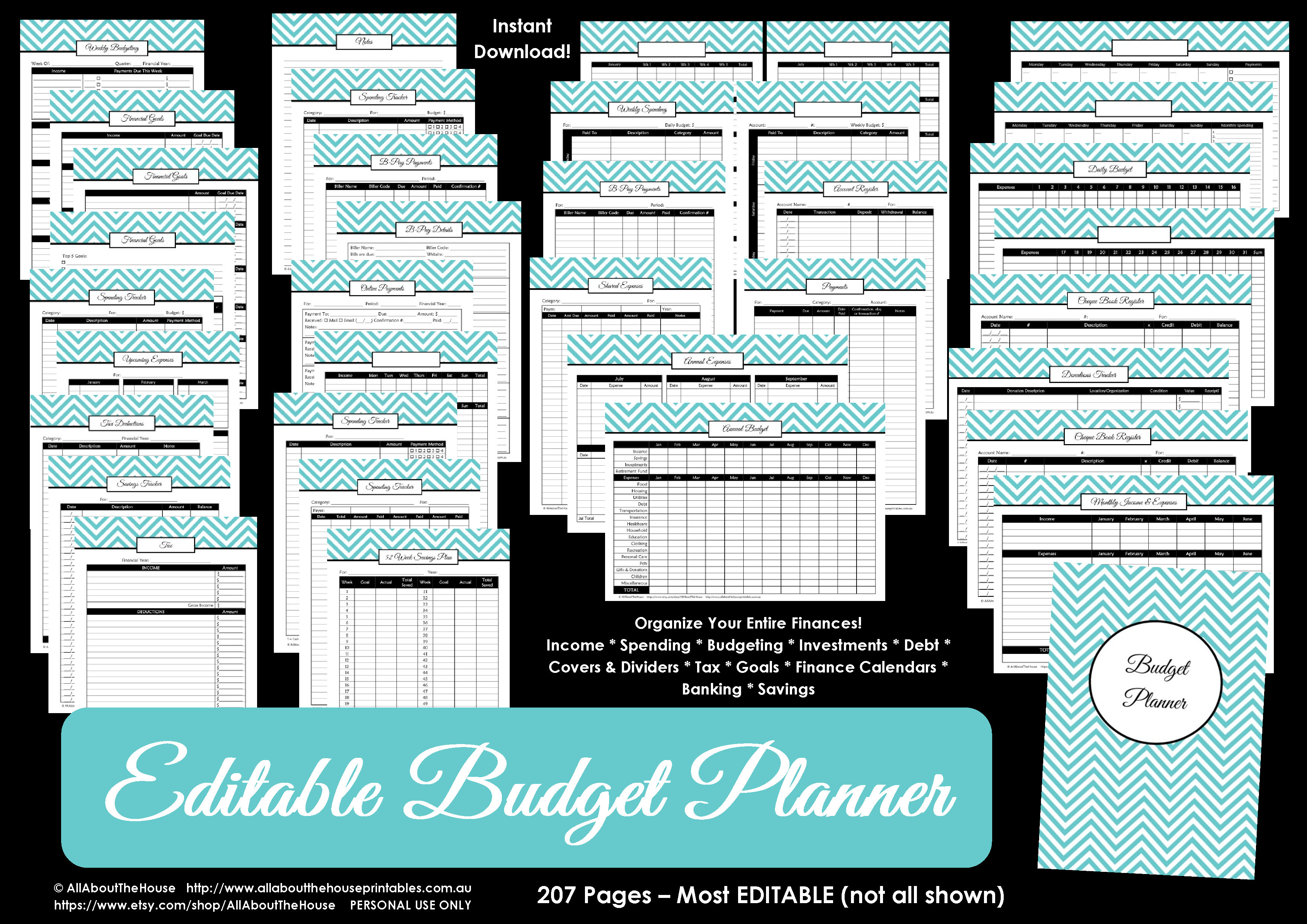 Budget download Pocket XL planner inserts Budget printable template PDF printable Budget worksheet Money planner Debt tracker