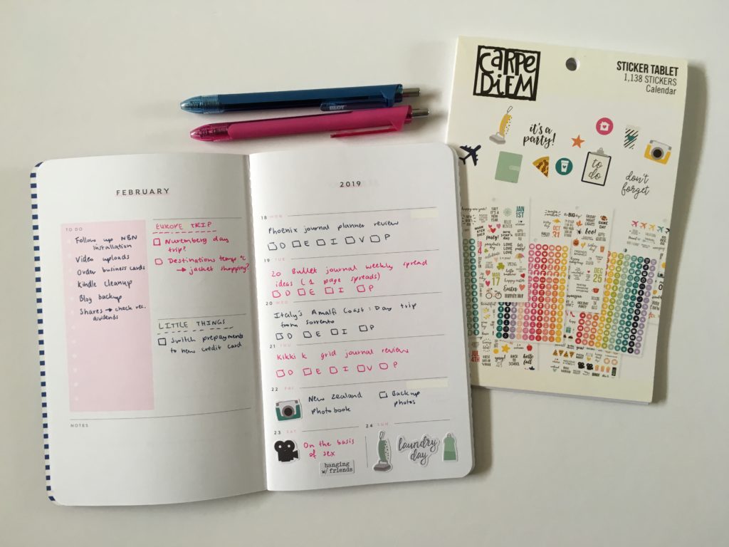 using the may designs notebook carpe diem planner stickers simple minimalist pink and blue theme spread