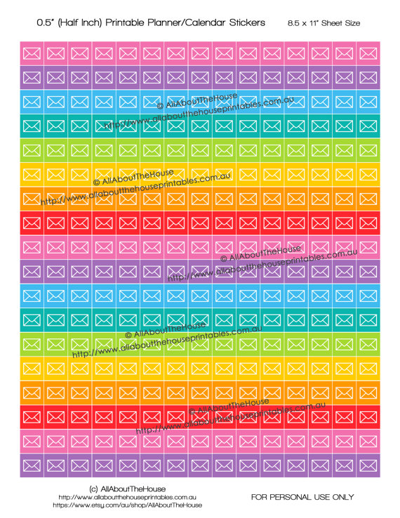 FREE printable mail envelope planner stickers digital download diy rainbow planner calendar sticker allaboutthehouse