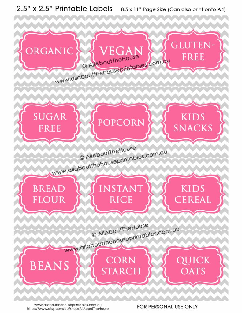 Pantry Labels - Grey Chevron Pink - Blank editable jpg pdf kitchen organization cooking printable storage baking-min