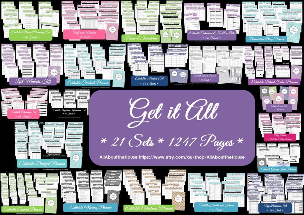 Get It All printable planner chevron instant download 21 sets 1247 pages pdf some editable multicoloured household binder-min