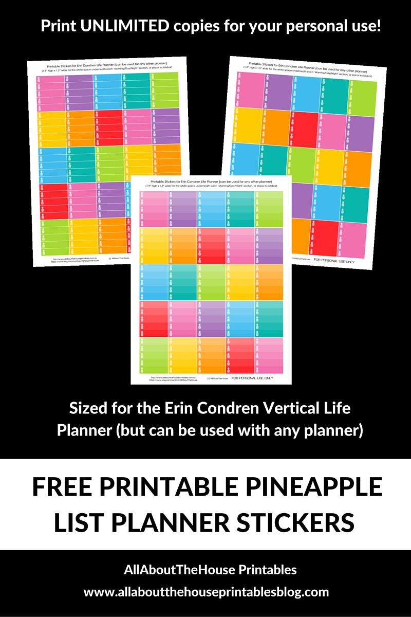 FREE Printable planner stickers – pineapple lists for the Erin Condren vertical Life Planner (or use with any planner)
