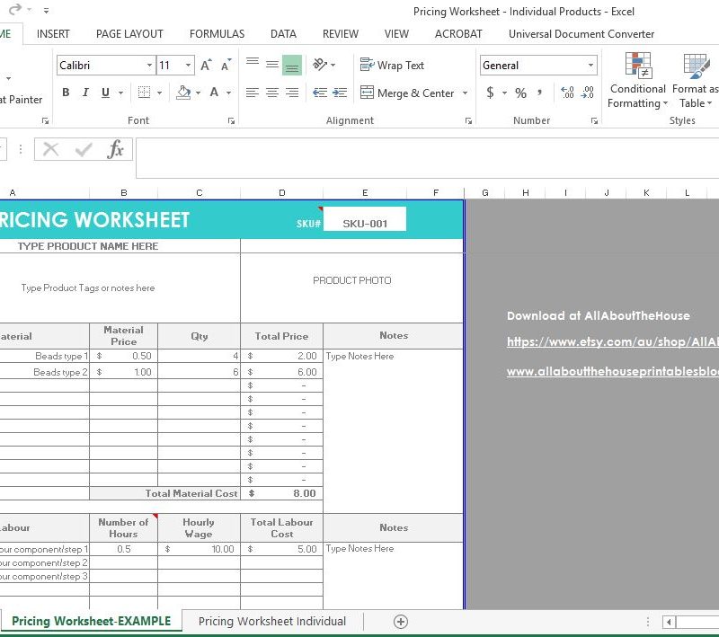 pricing worksheet template, excel file, etsy seller, business tool, spreadsheet, how to price hand made goods, profit margin