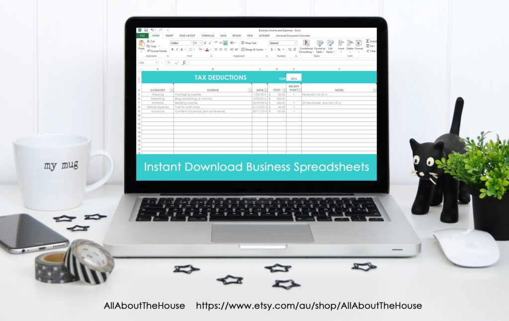 tax deductions spreadsheet, shop management, accounting, financial reporting, handmade business, home based business, etsy seller, tool, form, template, simple spreadsheet, excel-min