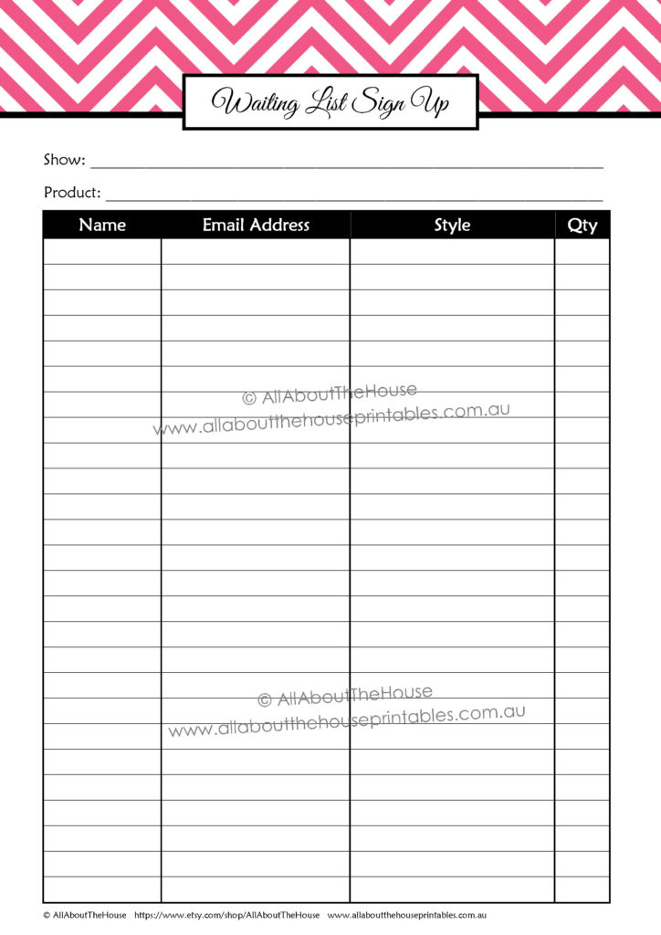 waiting list signup form, printable, editable, product pre-order, etsy business planner, craft show, trade show, handmade market