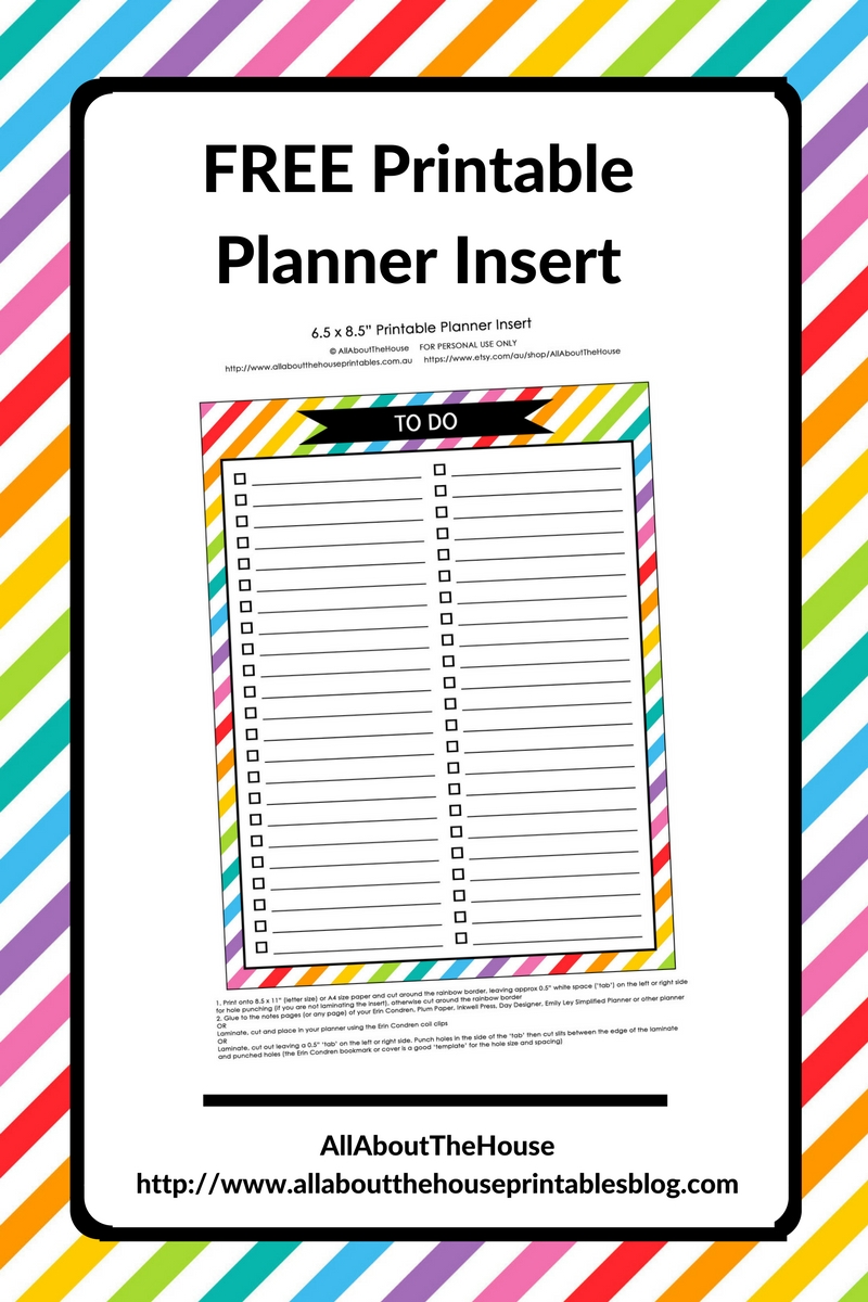 Monthly Homework Planner 2 Sided Dashboard Insert for use with Erin Condren Plan 