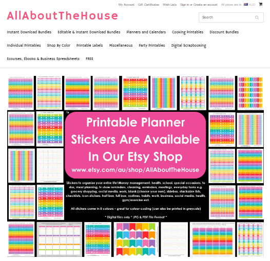 printable planner stickers, etsy, Australia, rainbow, planner sampler, icon, weekly, sidebar, quarter box, half box, full box, header