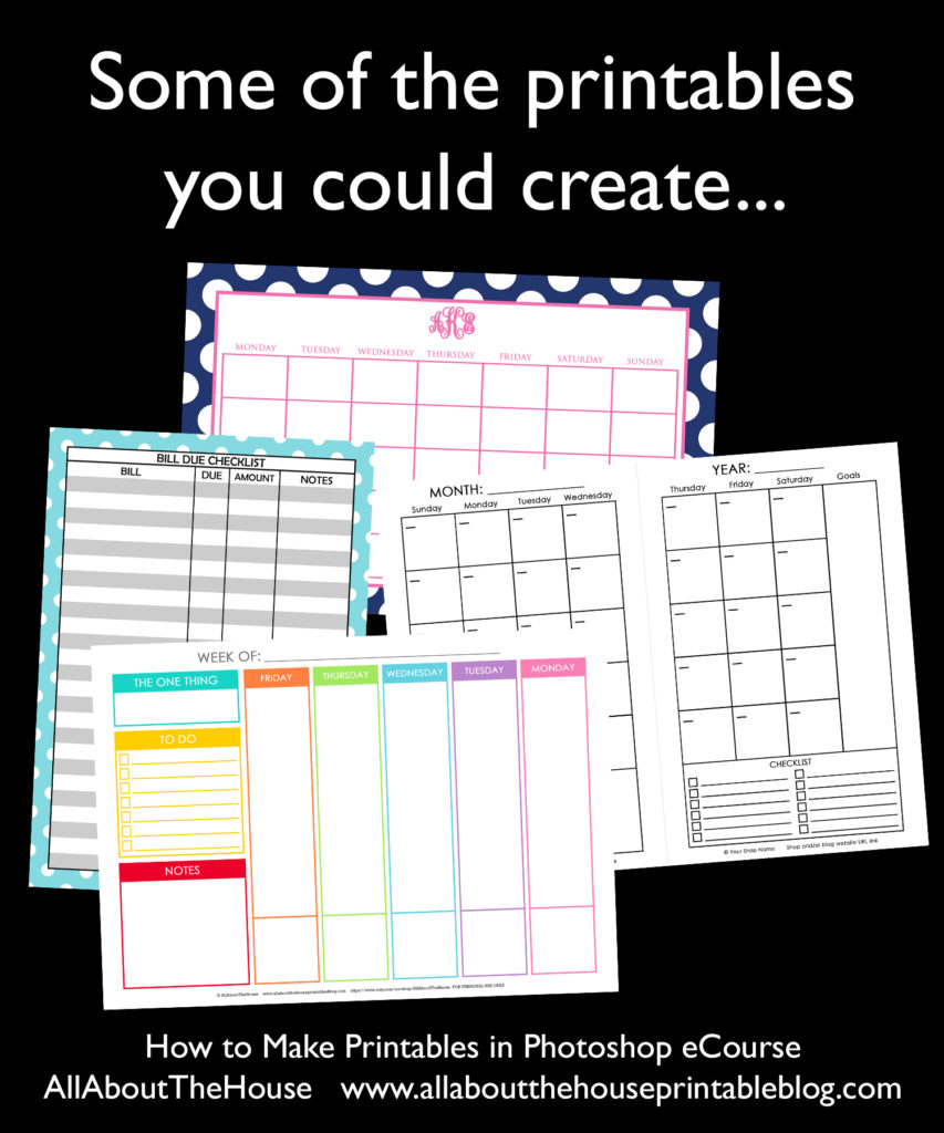 how to make printables in photoshop ecourse diy planner inserts custom planner personalised agenda daily organizer weekly monthly