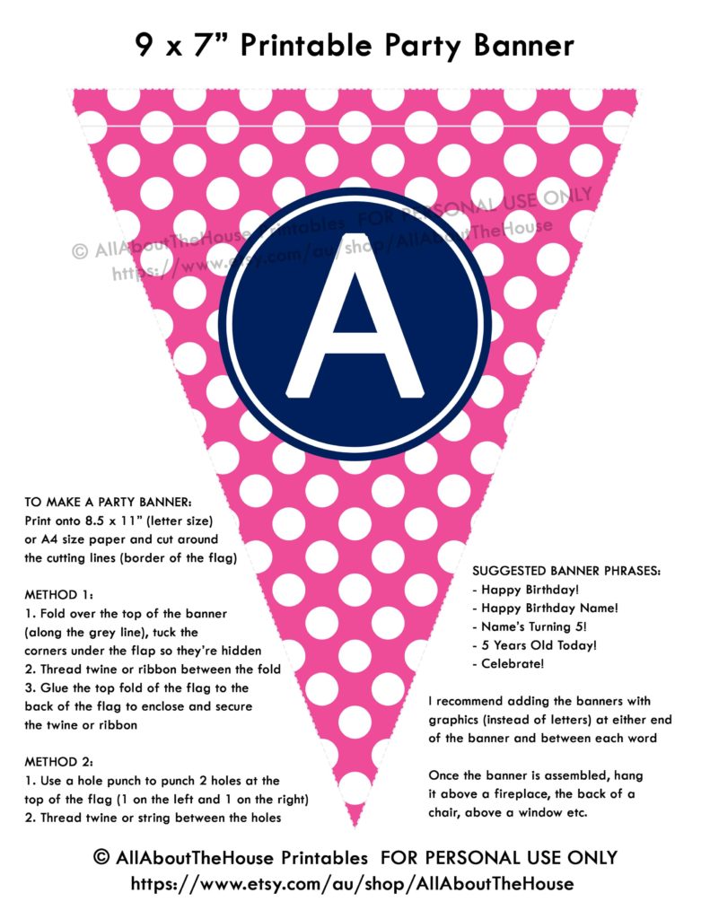 printable party banner pink polka dot navy girl nautical birthday party how to make party printables in photoshop