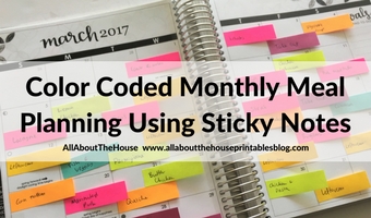 Color coded monthly meal planning using sticky notes