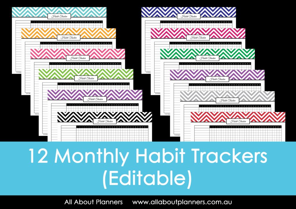 habit tracker printable monthly chevron organization color coding inspiration ideas colorful-min