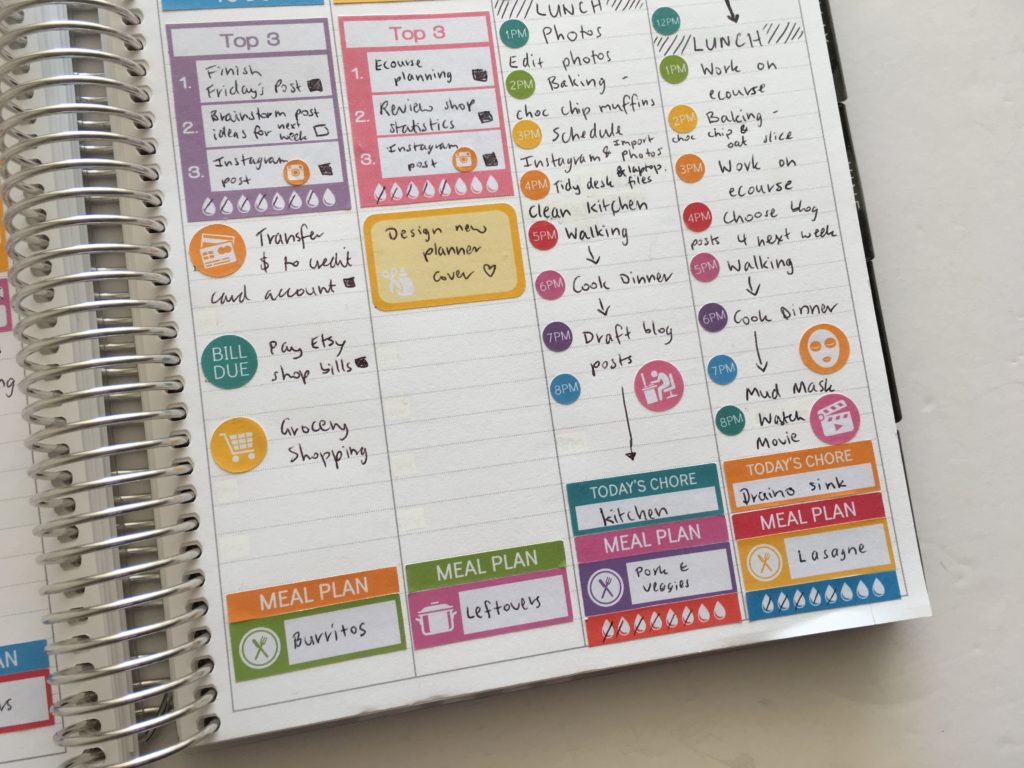 how to plan using stickers in the erin condren life planner rainbow meal planner sections layout weekly spread color code organization