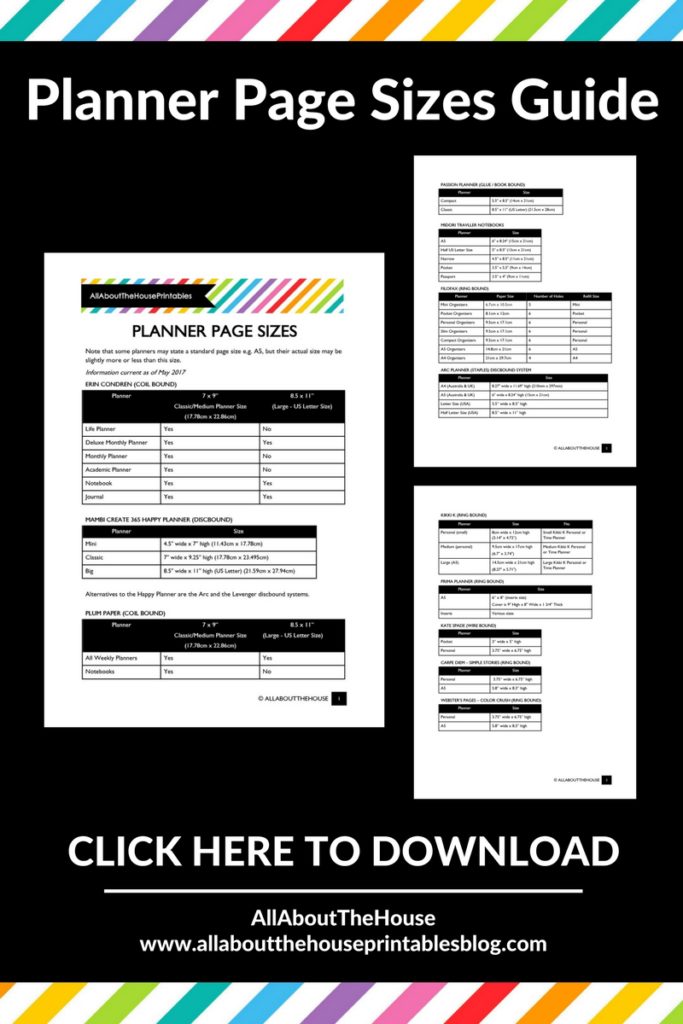 planner pages size guide dimensions measurements which inserts fit which planners ultimate plan with me diy download refill pdf