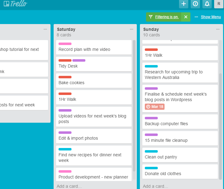 trello for weekly planning due dates task project management organize a lot of ideas time management productivity organization schedule sync calendar