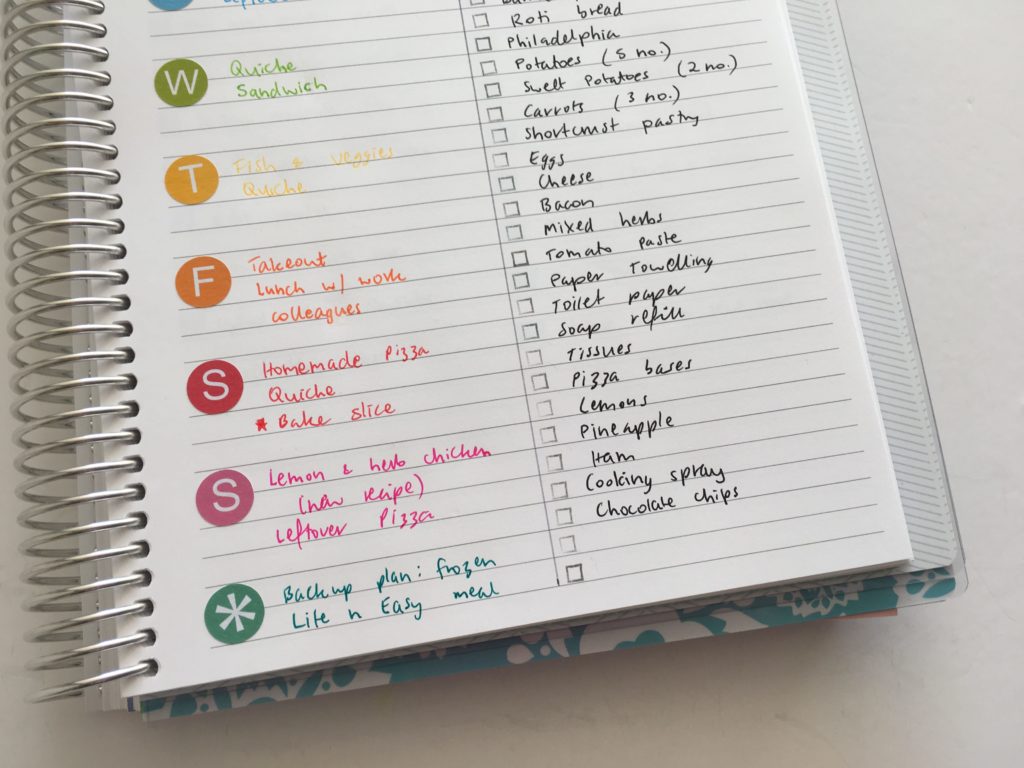weekly meal planning spread bullet journalling bujo minimalist planning color coding by day how to color code your planner-min