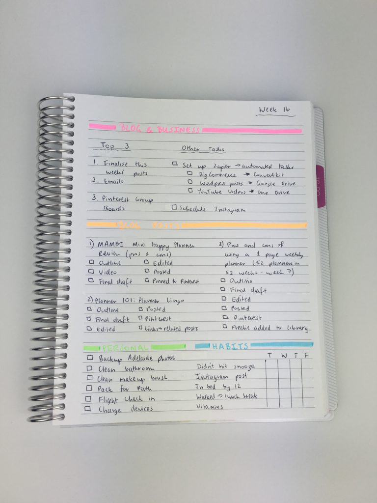 bullet journal ideas planner inspiration categorised checklist weekly routine color coding blog planner task list color coded highlighters simple minimalist