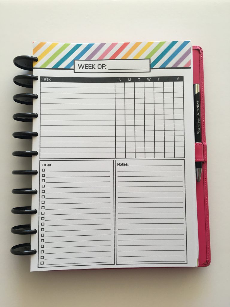 printable weekly planner unusual layout minimal rainbow simple 1 page per week plan by category rather than by day habit tracker inspiration