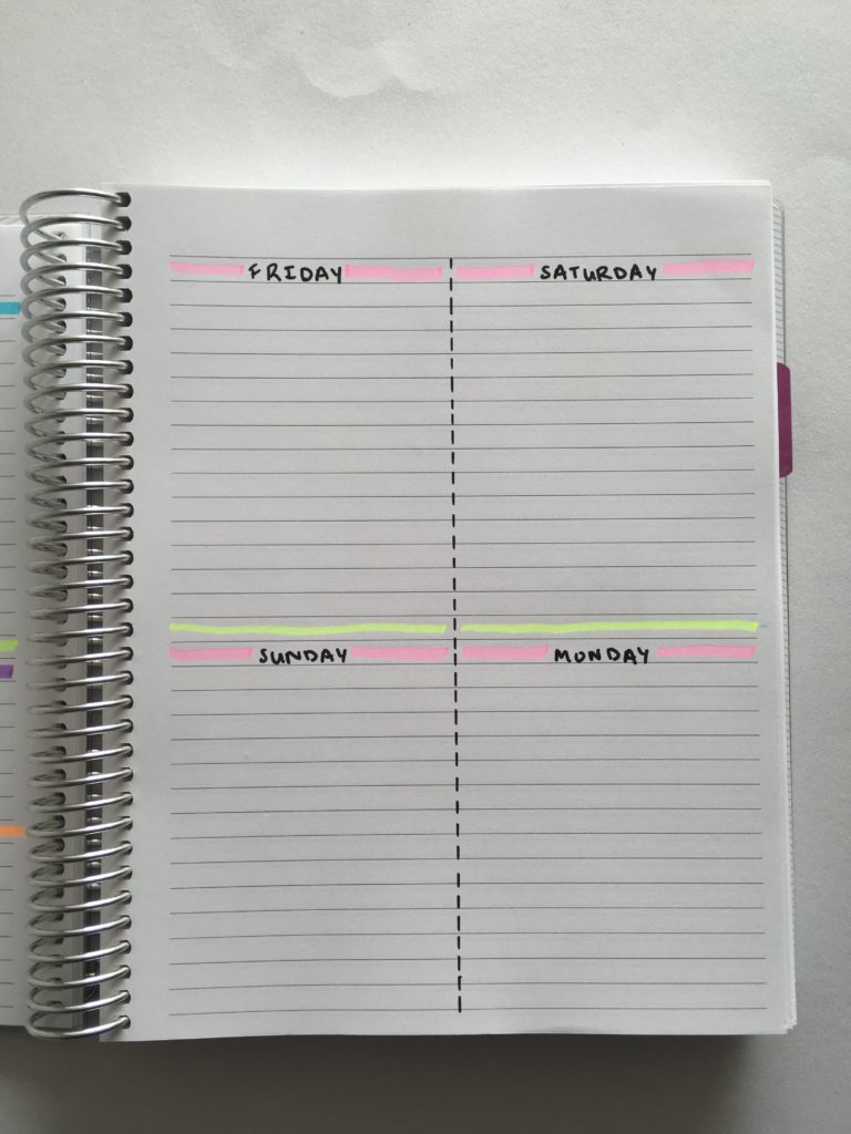 setting up a weekly bullet journal spread planning with highlighters color coding simple minimalist diy planner inspiration ideas