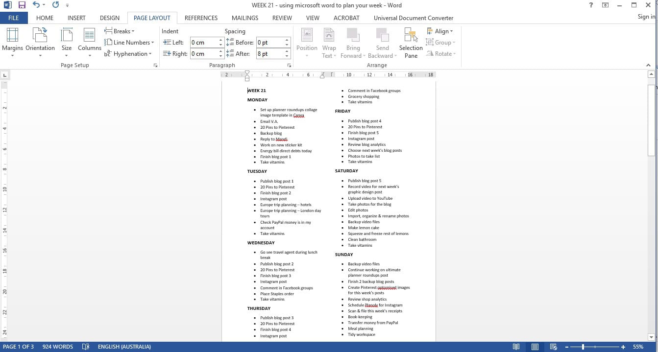 Using Microsoft Word to plan your week (52 planners in 52 weeks – week ...