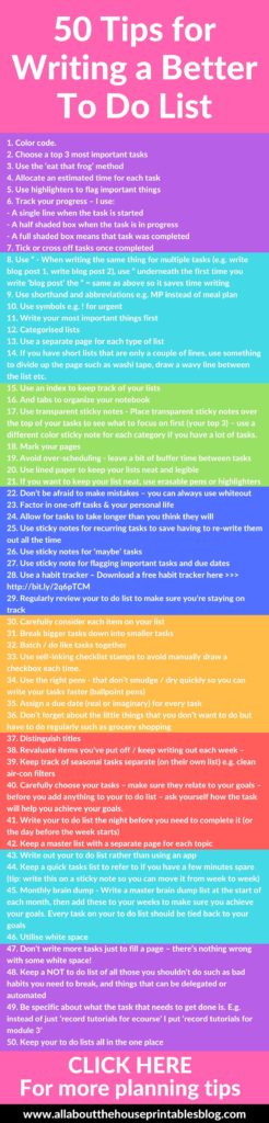 50 Tips for writing a better to do list effective productive time management organization ideas example categories color coding