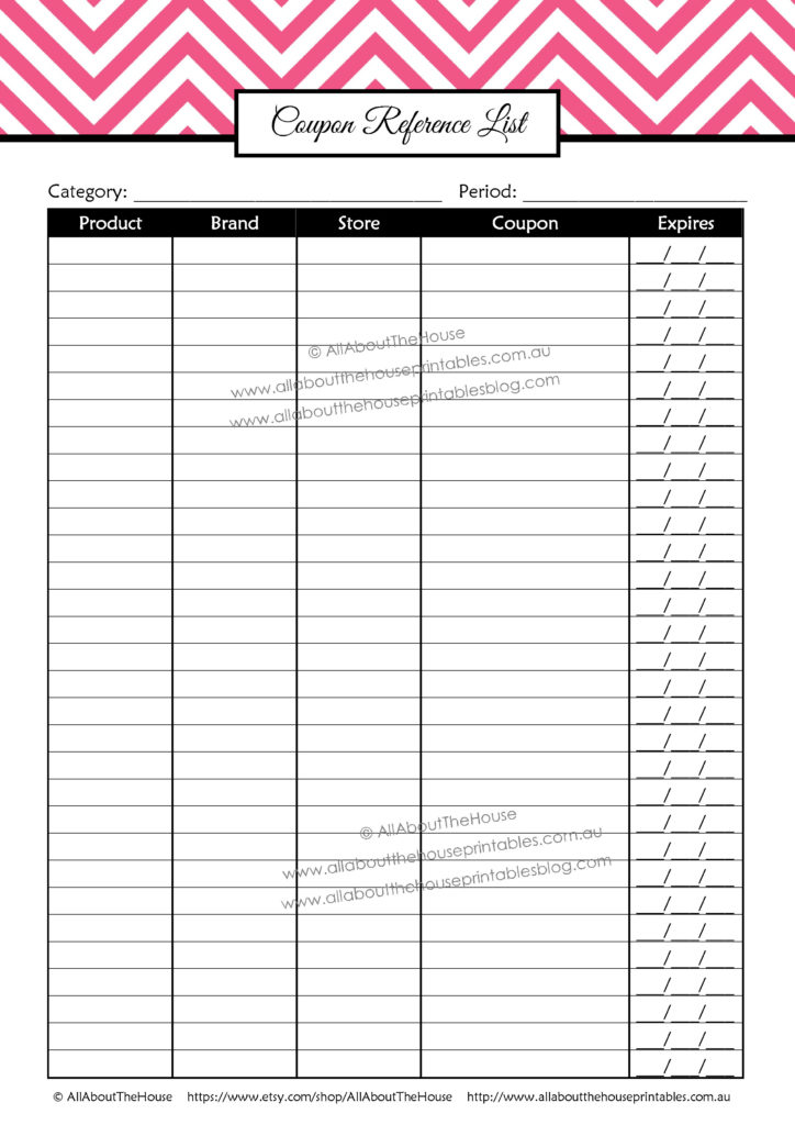 Coupon Reference List editable printable coupining binder download diy pdf organizer home management household notebook