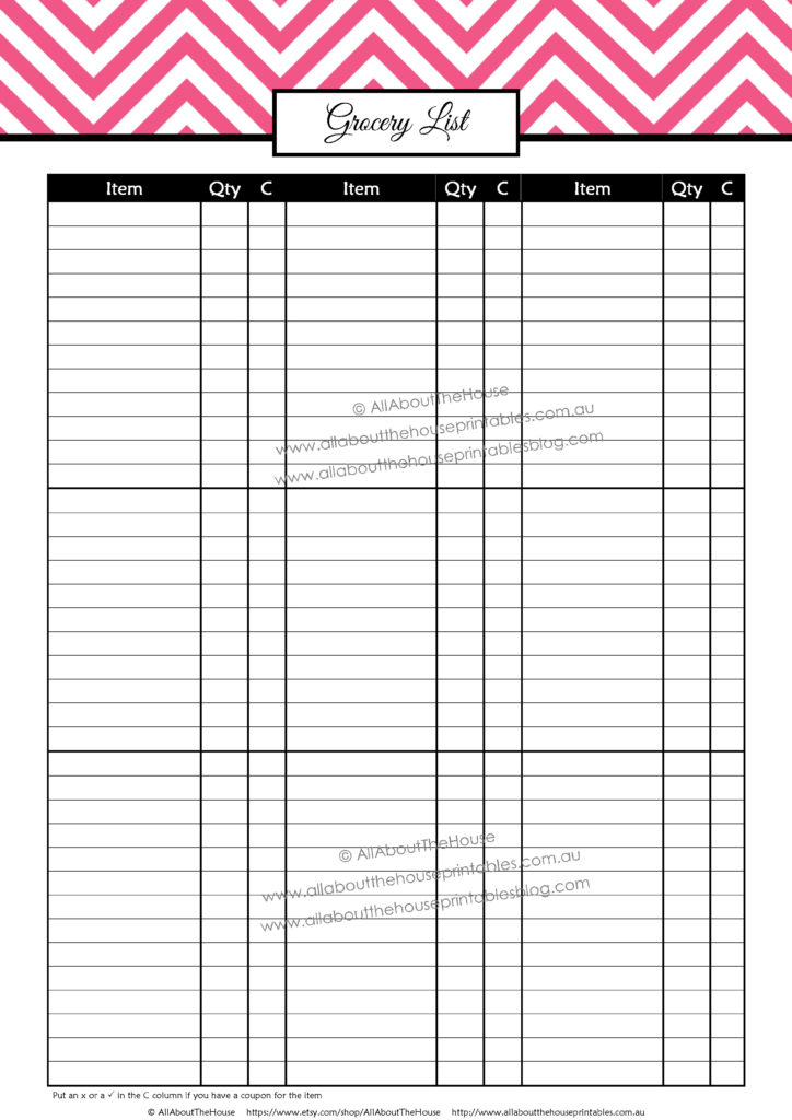 Couponing Grocery List printable pdf editable instant download worksheet form save money organized grocery shopping binder divider