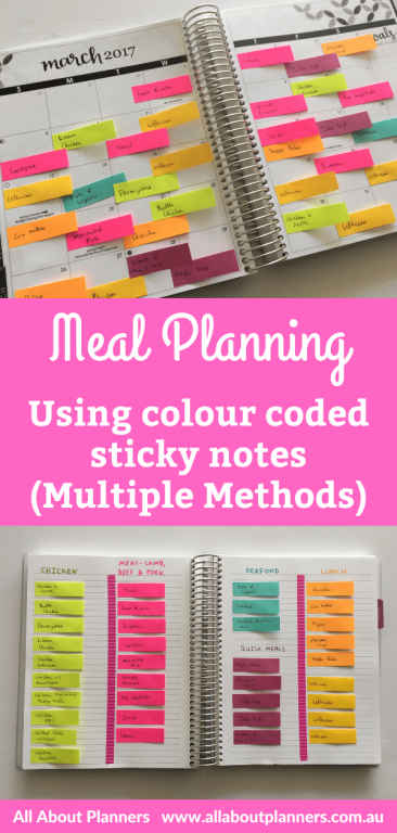 meal planning using sticky notes tips inspiration ideas colour coded quick easy weekly monthly all about planners time saving ideas