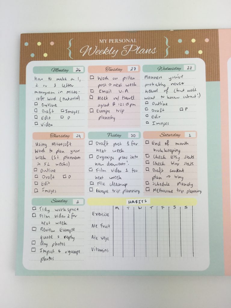 using a desk notepad for weekly blog planning pros and cons cheaper alternative to paper planner habit tracker diy planner spread inspiration