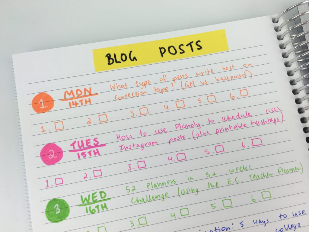 blog post planning planner ideas spread bullet journal color coding triplus pen workflow habit tracker bujo blogging diy inspiration setup ideas empty notebook