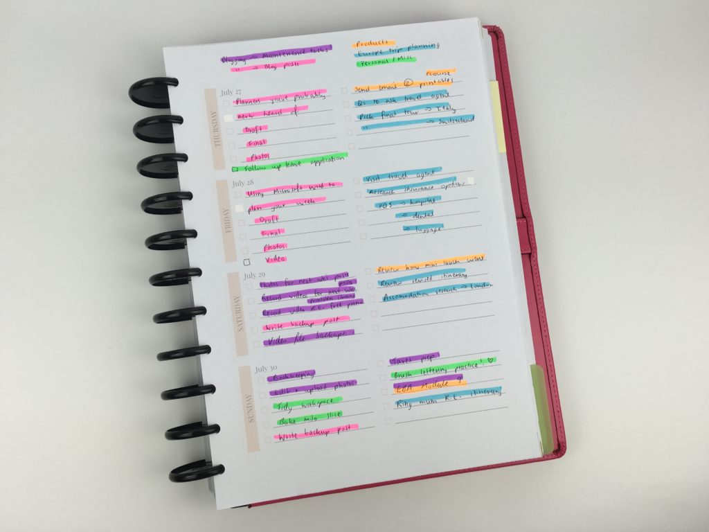 diy planner arc notebook goal digger planner color coding using highlighters weekly spread 2 page