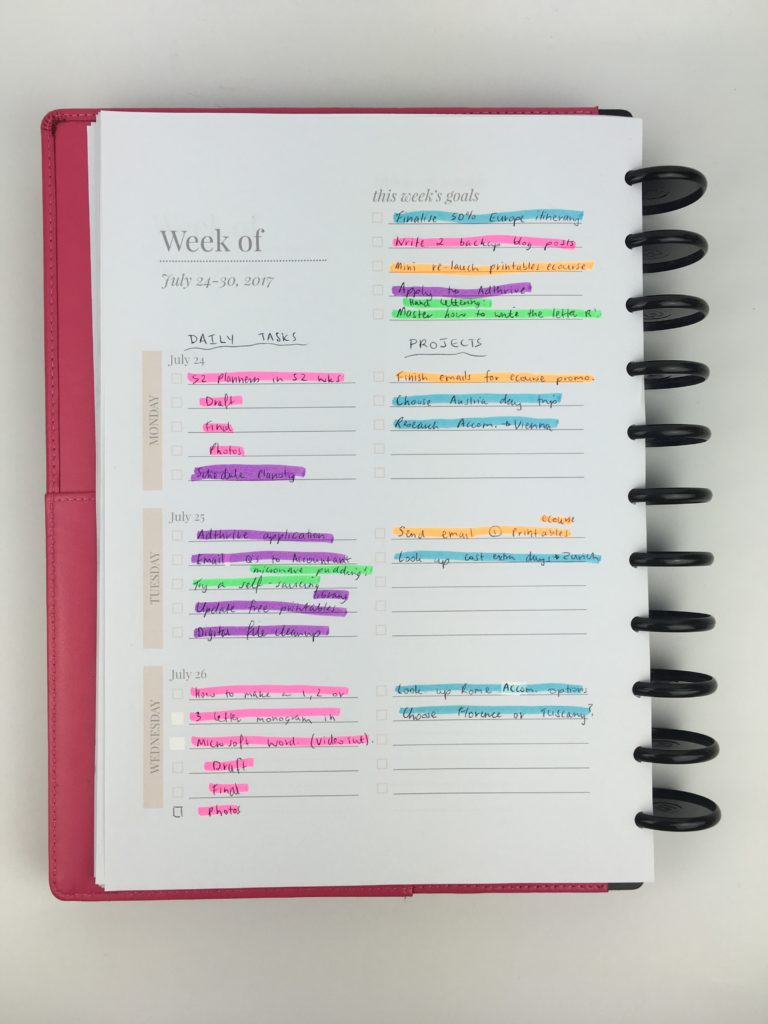 goal digger weekly planner color coding highlighters checklist