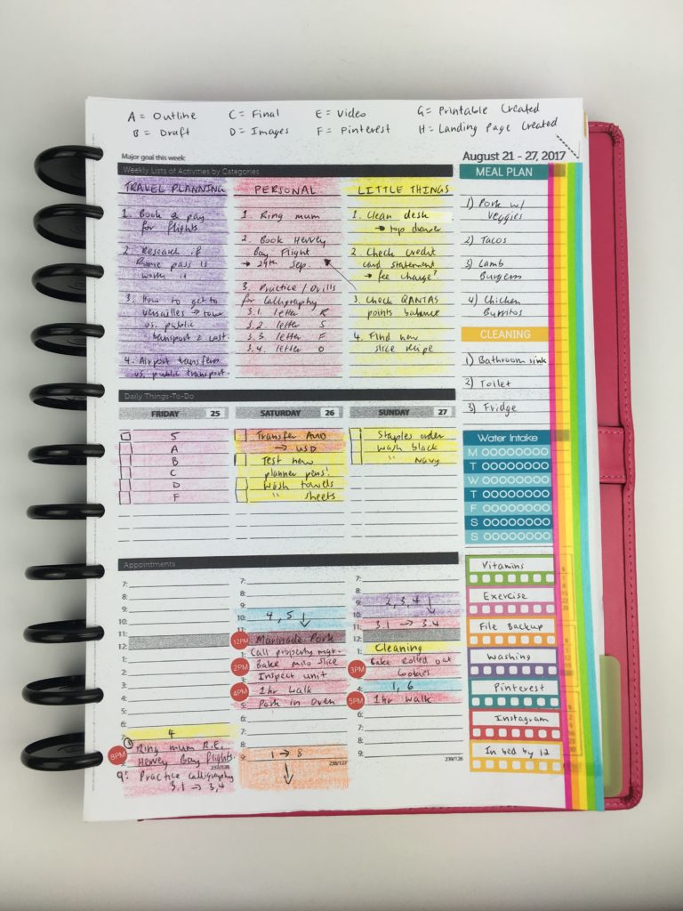 how to set up your planner for a new week bujo bullet journal color coding ideas habit tracker vertical hourly weekly planner pad review