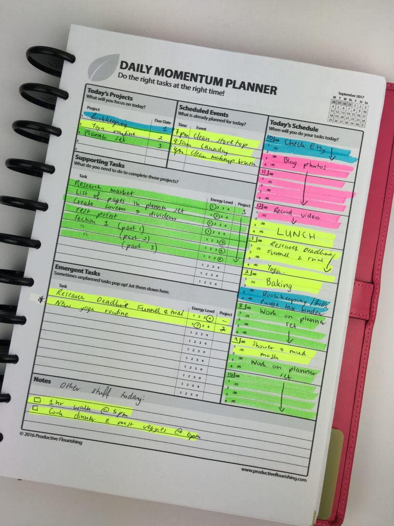 daily momentum planner review pros and cons productive flourishing project planning task manager pen and paper day to a page printable free-min