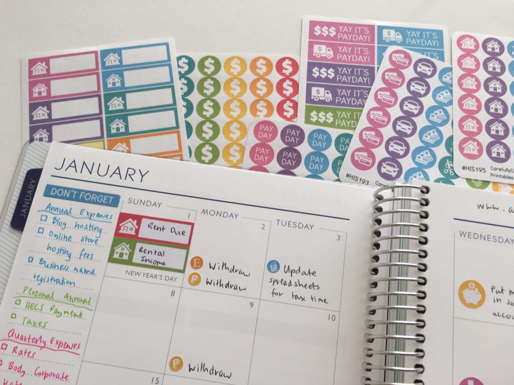 planning using stickers color coding bill paying monthly calendar setup plum paper layout ideas tips inspiration business blog expenses-min
