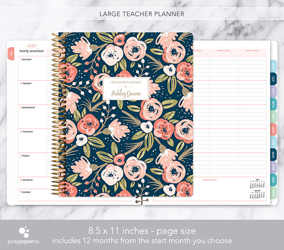 Posy Paper Teacher planner 12 month teacher planner, alternative to erin condren teacher planner, weekly layout teacher planner