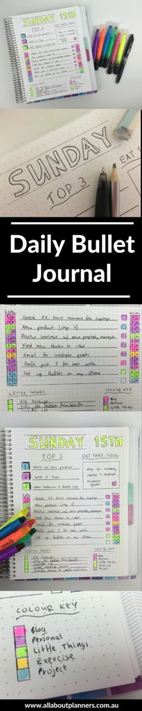 bullet journal daily spread ideas color coding using highlighters half hourly schedule productivity grid dot paper